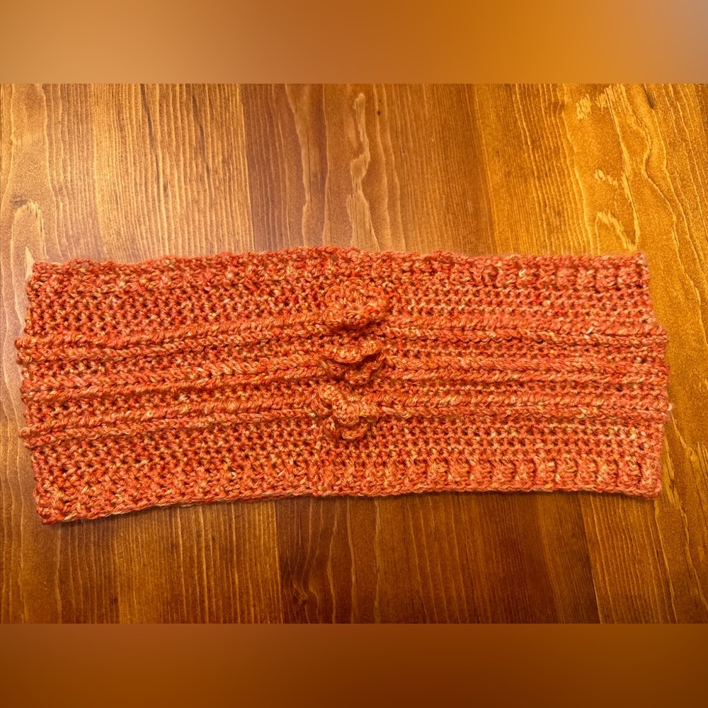 New Handmade Rusty Pink Crochet Knit Cowl Snood Circle Scarf With Rosettes